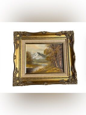 Vintage Signed Original Oil Painting Strom Gold Ornate Frame 15.5” x 13.5”